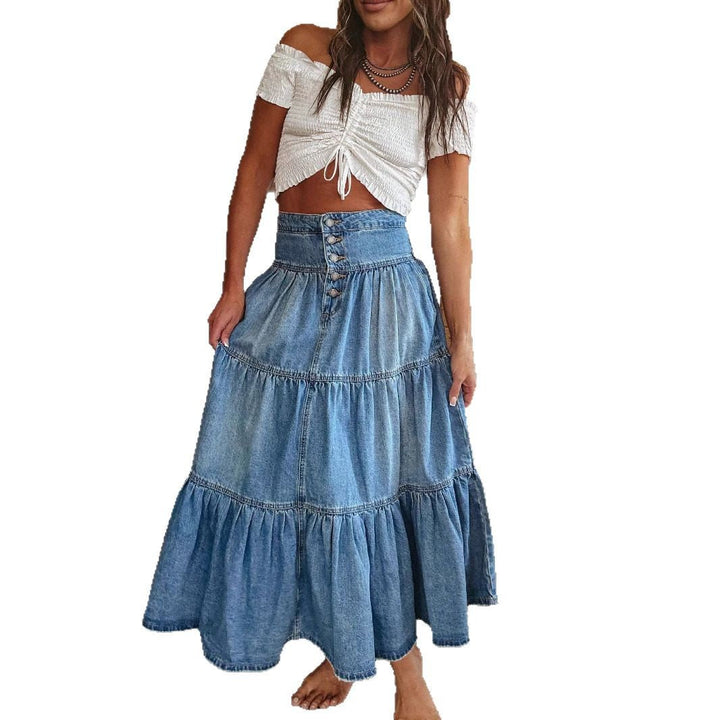 High waist summer fashion midi skirt with buttons