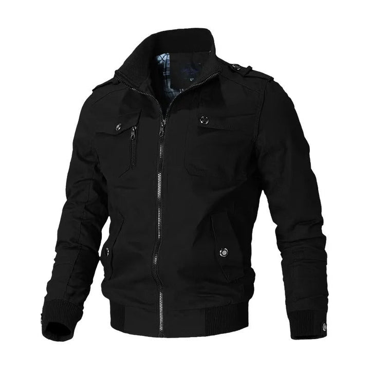 Men's Black Full Zip Bomber Jacket with Stand Collar