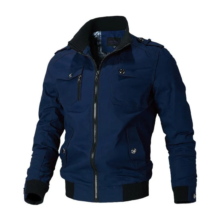 Men's Blue Full Zip Bomber Jacket with Utility Pockets