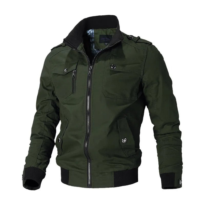 Men's Green Full Zip Bomber Jacket with Ribbed Cuffs