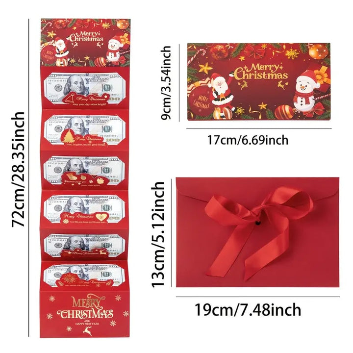 Festive Christmas cash gift envelope with Santa Claus illustration and pull-out money holder