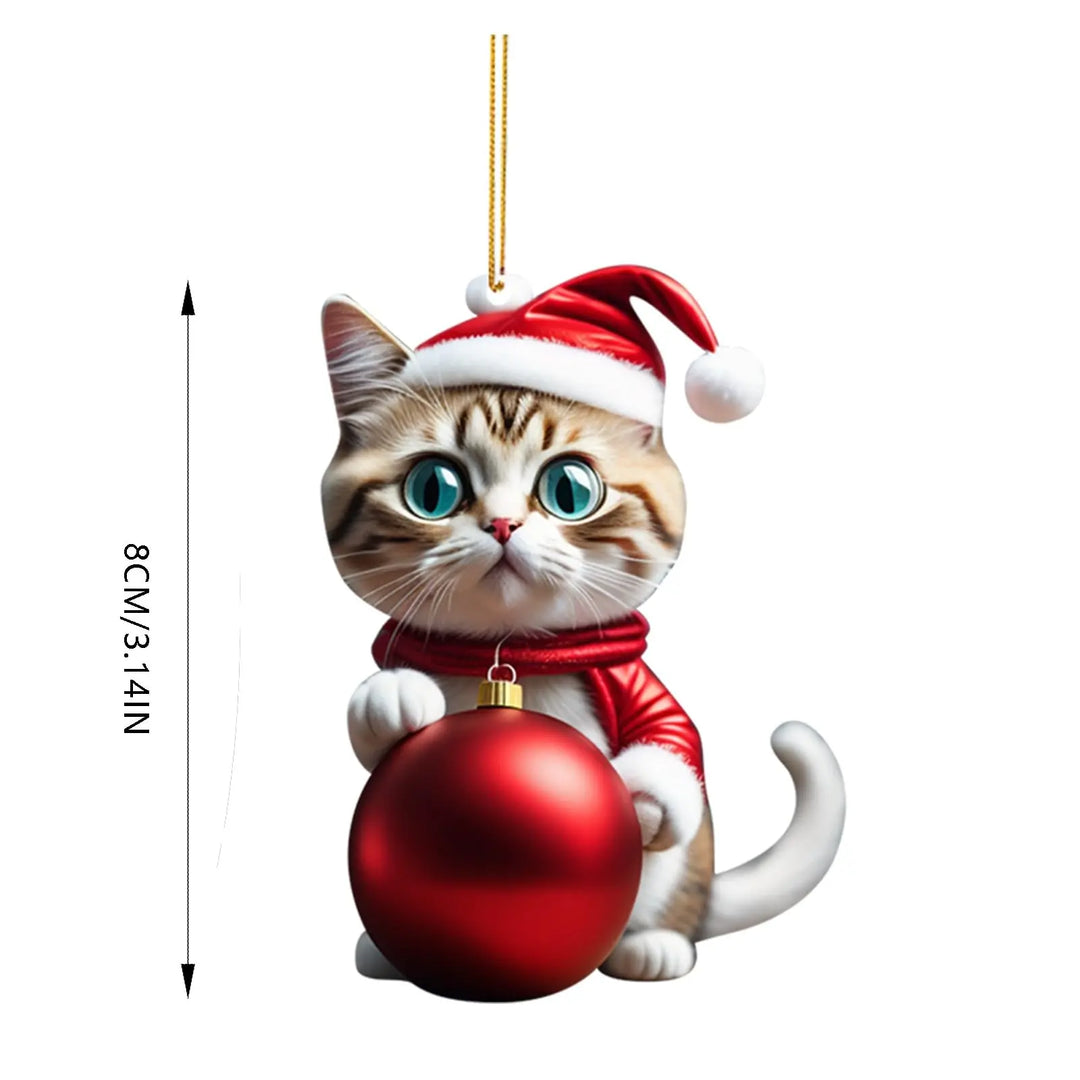 Detailed christmas tree decoration featuring a playful feline