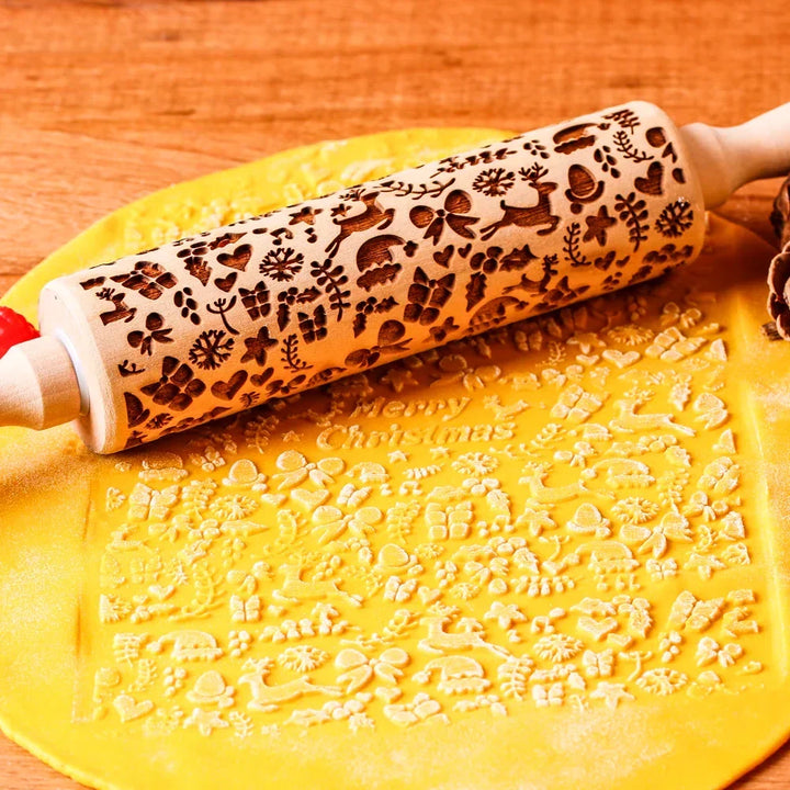 Holiday pastry roller for kitchen accessory use during seasonal Christmas baking