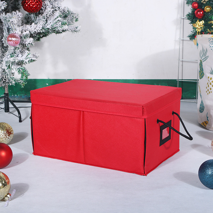 Christmas ornament storage box with stackable trays and holiday bauble organizer compartments