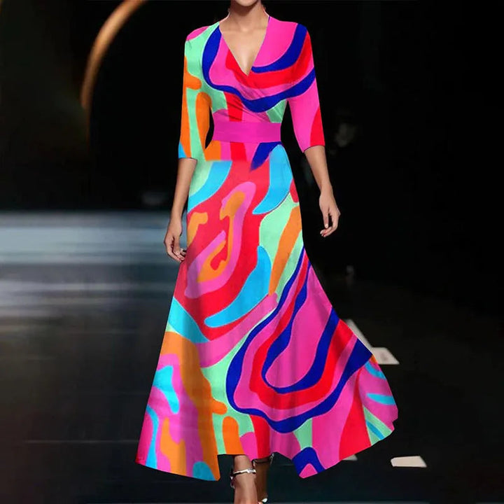 Womens evening wear maxi dress with vibrant floral pattern
