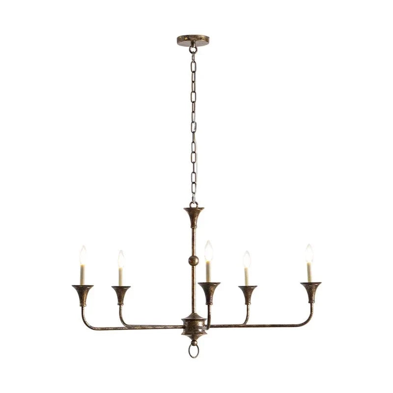 Vintage inspired brass chandelier illuminating a stylish interior space