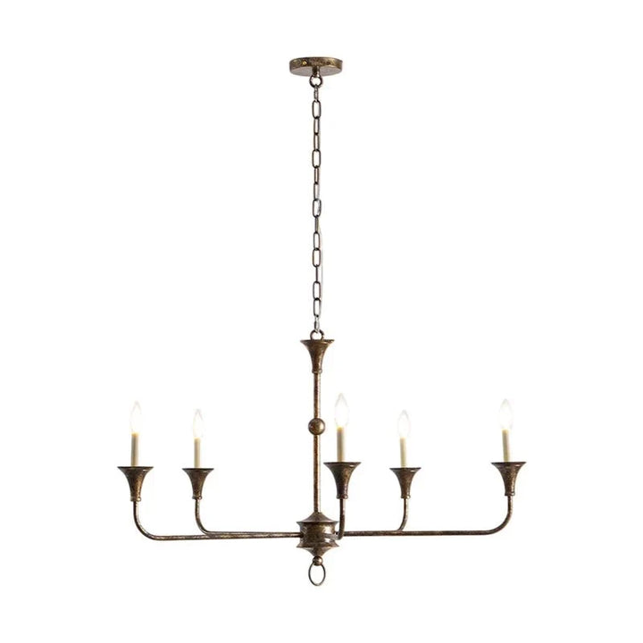 Vintage inspired brass chandelier illuminating a stylish interior space