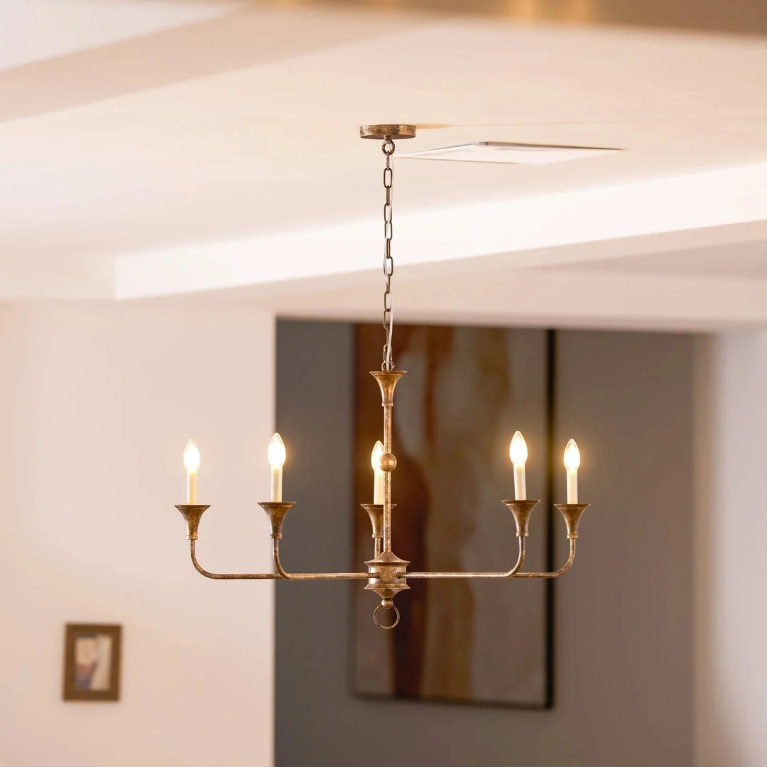Low angle view of classic chandelier ceiling light with multiple bulbs