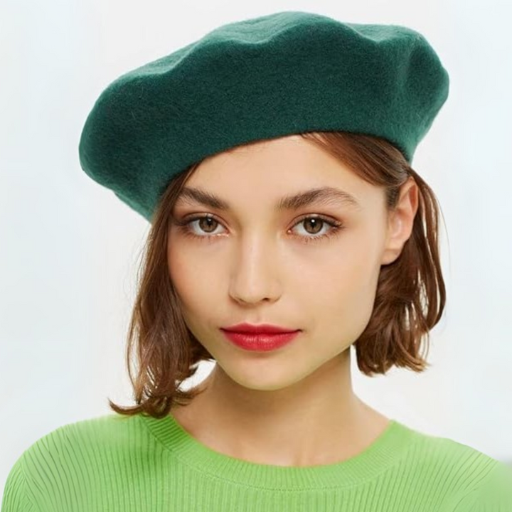 Classic wool beret paired with winter fashion