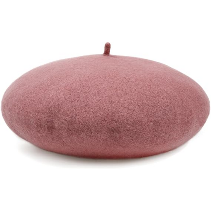 Pink classic French beret viewed from the side