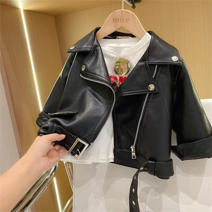 Black classic boys asymmetrical zipper jacket