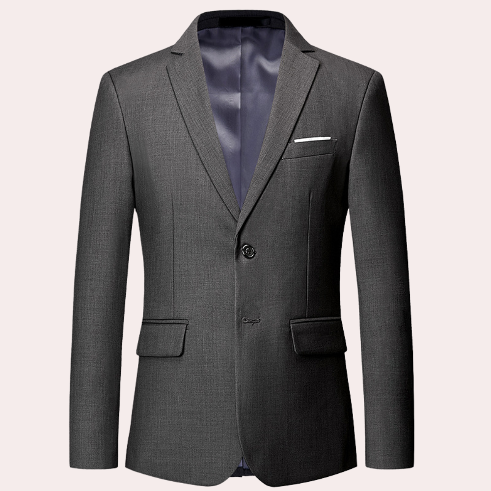 Rear view of the classic men's blazer showing the tailored fit and vent