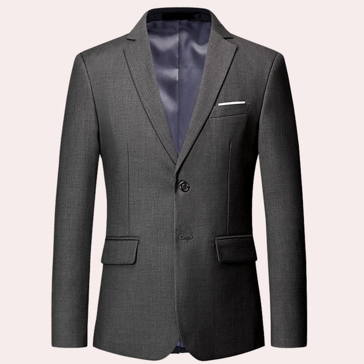 Rear view of the classic men's blazer showing the tailored fit and vent
