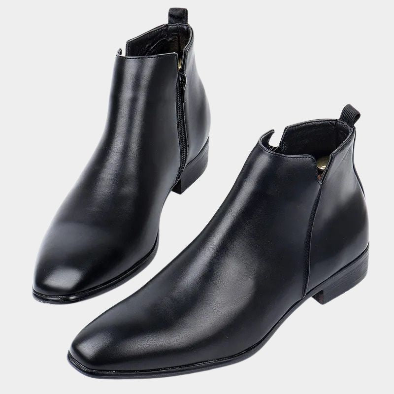Men's classic black retro boots with side zip and sleek toe design