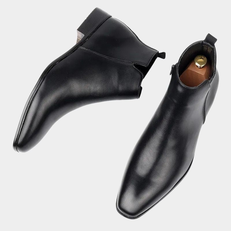 Close up of side zipper and stitching on men's retro fashion boots
