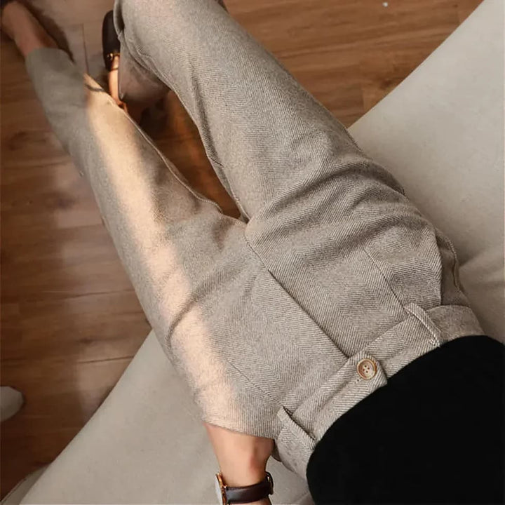 Mens herringbone pleated dress pants featuring a classic straight leg fit