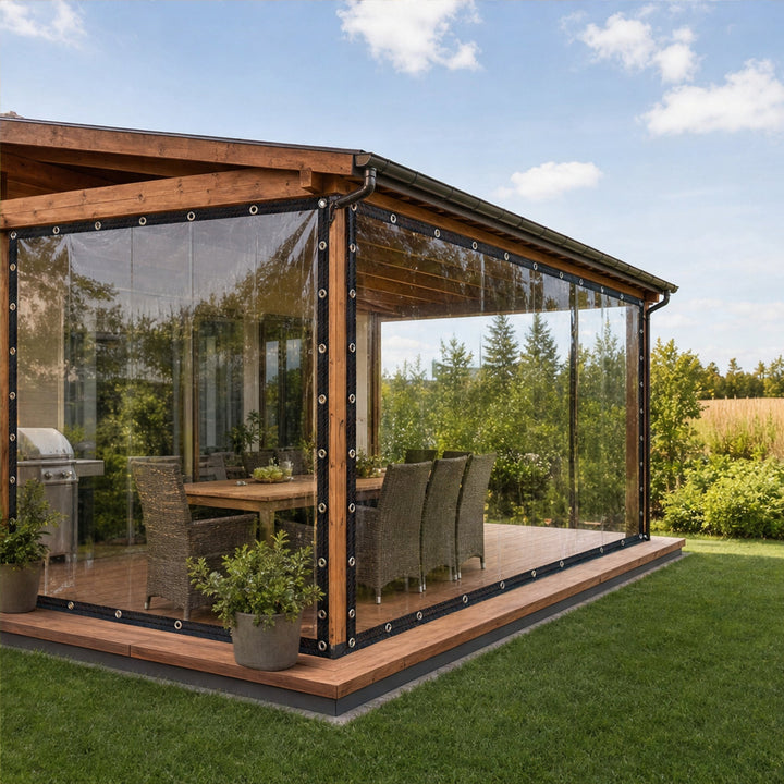 Clear PVC outdoor waterproof tarpaulin shelter for patio enclosure and garden use