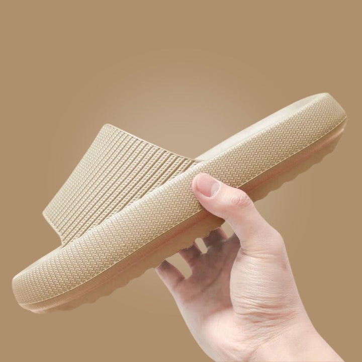 Comfortable cushion sandals worn outdoors demonstrating versatile casual style