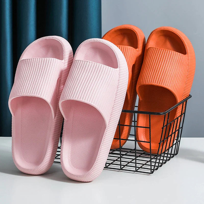 Side profile of thick sole orthopedic slides highlighting shock-absorbing foam comfort