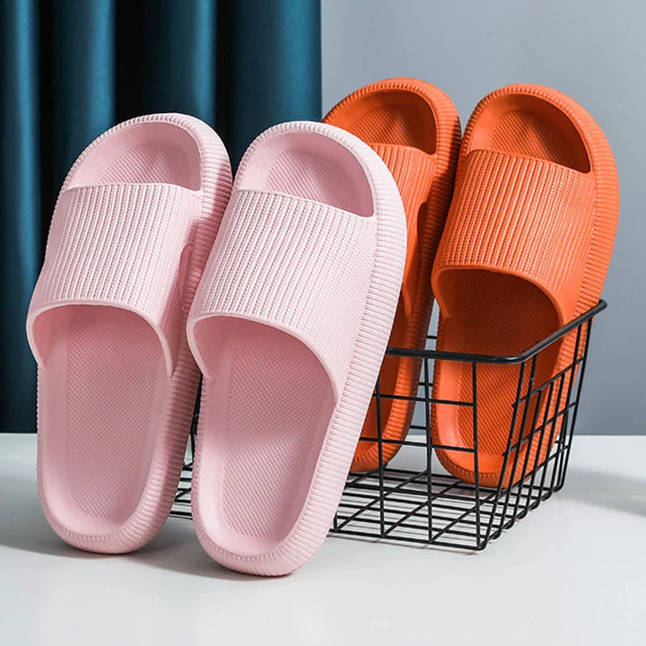 Side profile of thick sole orthopedic slides highlighting shock-absorbing foam comfort