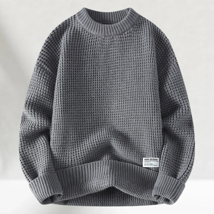 Grey men's crew neck casual sweater lifestyle view