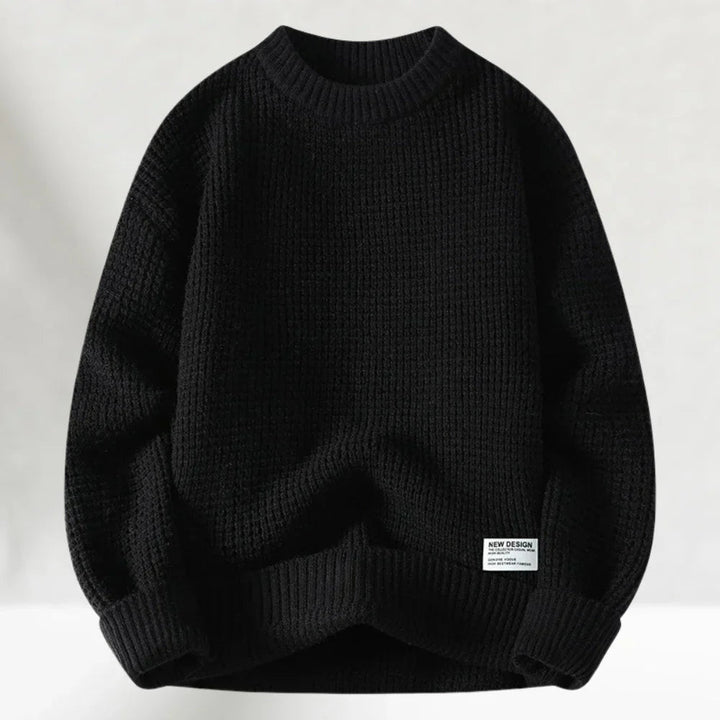 Black men's crew neck casual sweater with textured knit