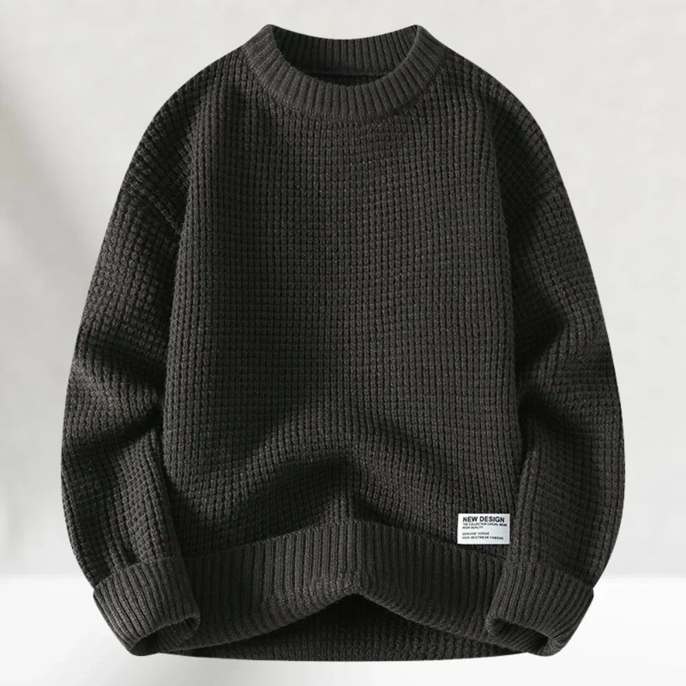 Dark grey men's crew neck casual sweater front view