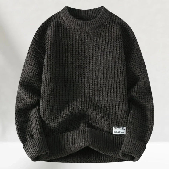 Dark grey men's crew neck casual sweater front view