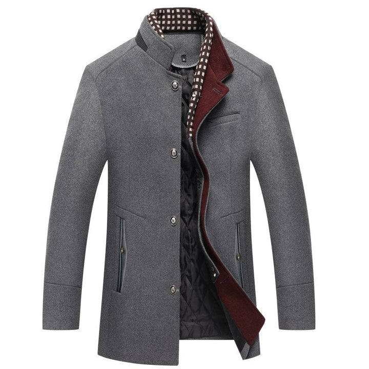 Men's gray stand collar mid-length fashion coat