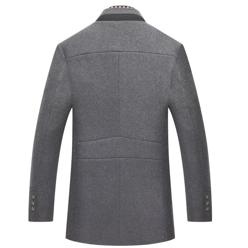 Full length shot of mens stand collar coat in classic seasonal color