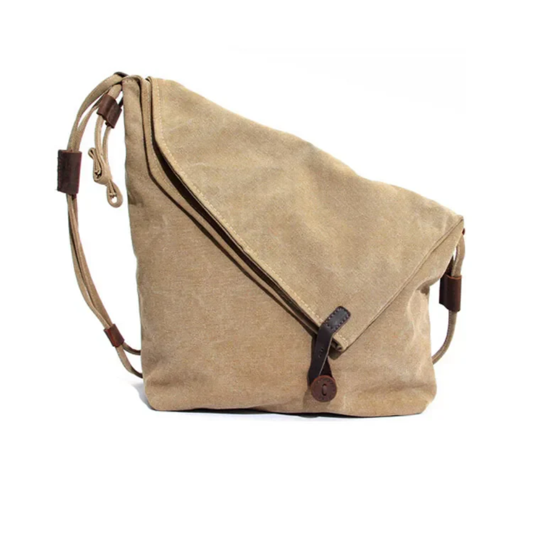 Beige casual shoulder bag with soft exterior and flap closure