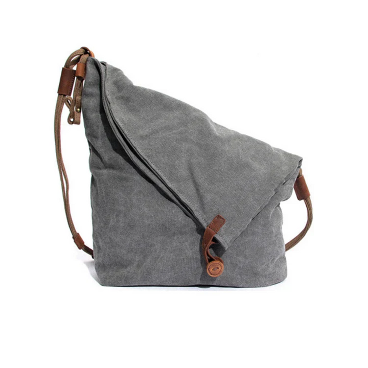 Grey casual shoulder bag viewed from the side