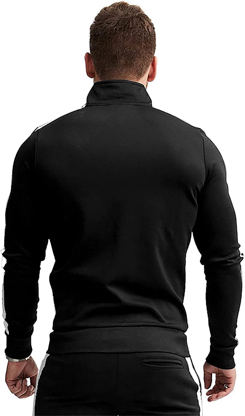 Back view of the men's athletic tracksuit jacket showing tailored fit and high collar
