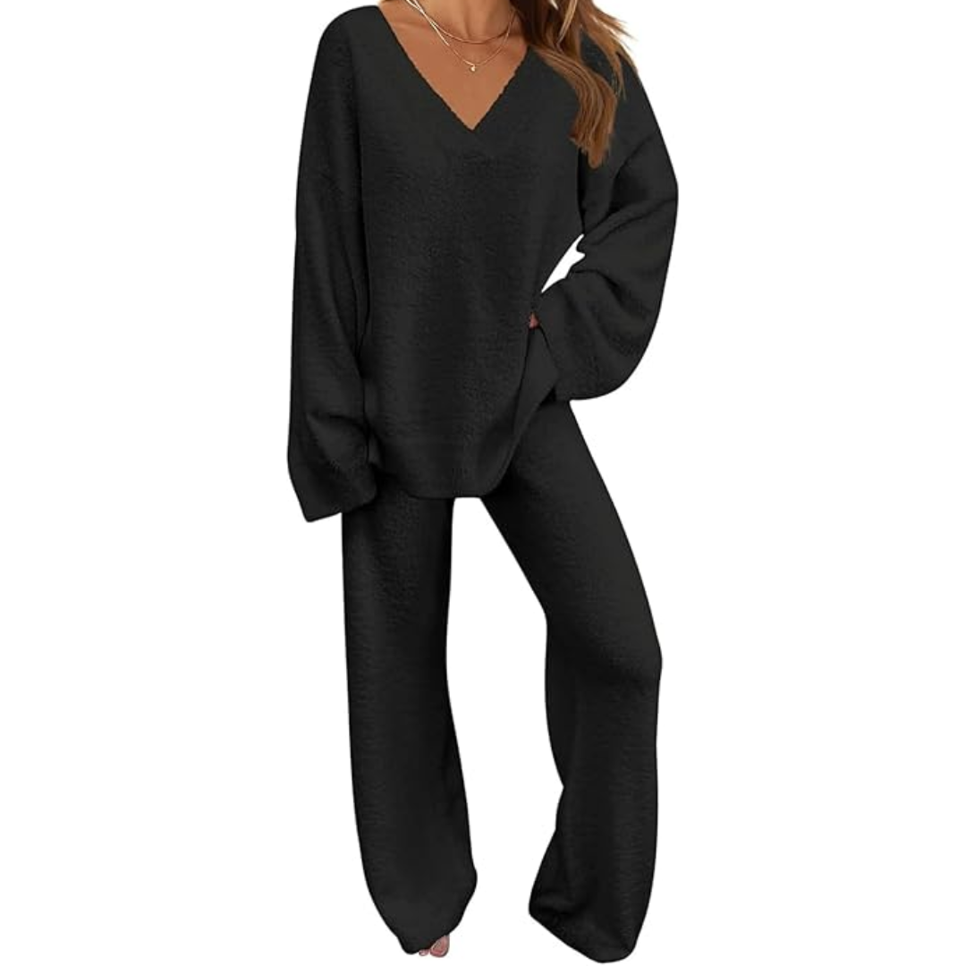 Model wearing casual women winter sleepwear and lounge apparel