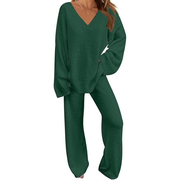 Close-up fabric detail of soft fleece material for women two piece set