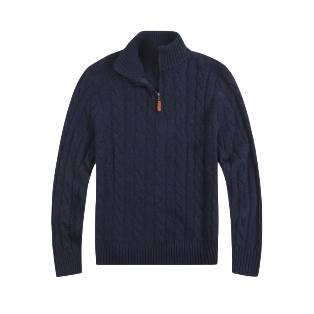 Mens half zip cable knit sweater in casual wear style