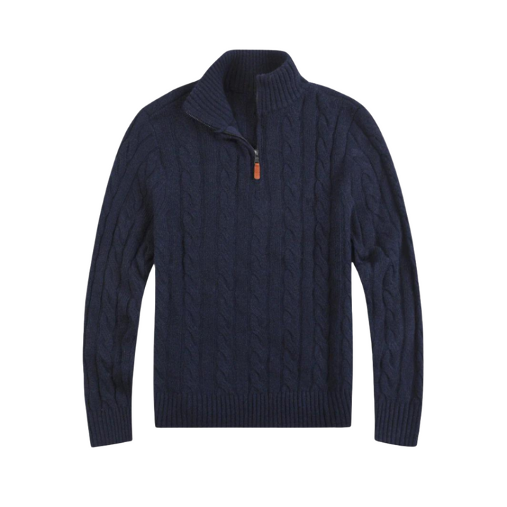 Mens half zip cable knit sweater in casual wear style