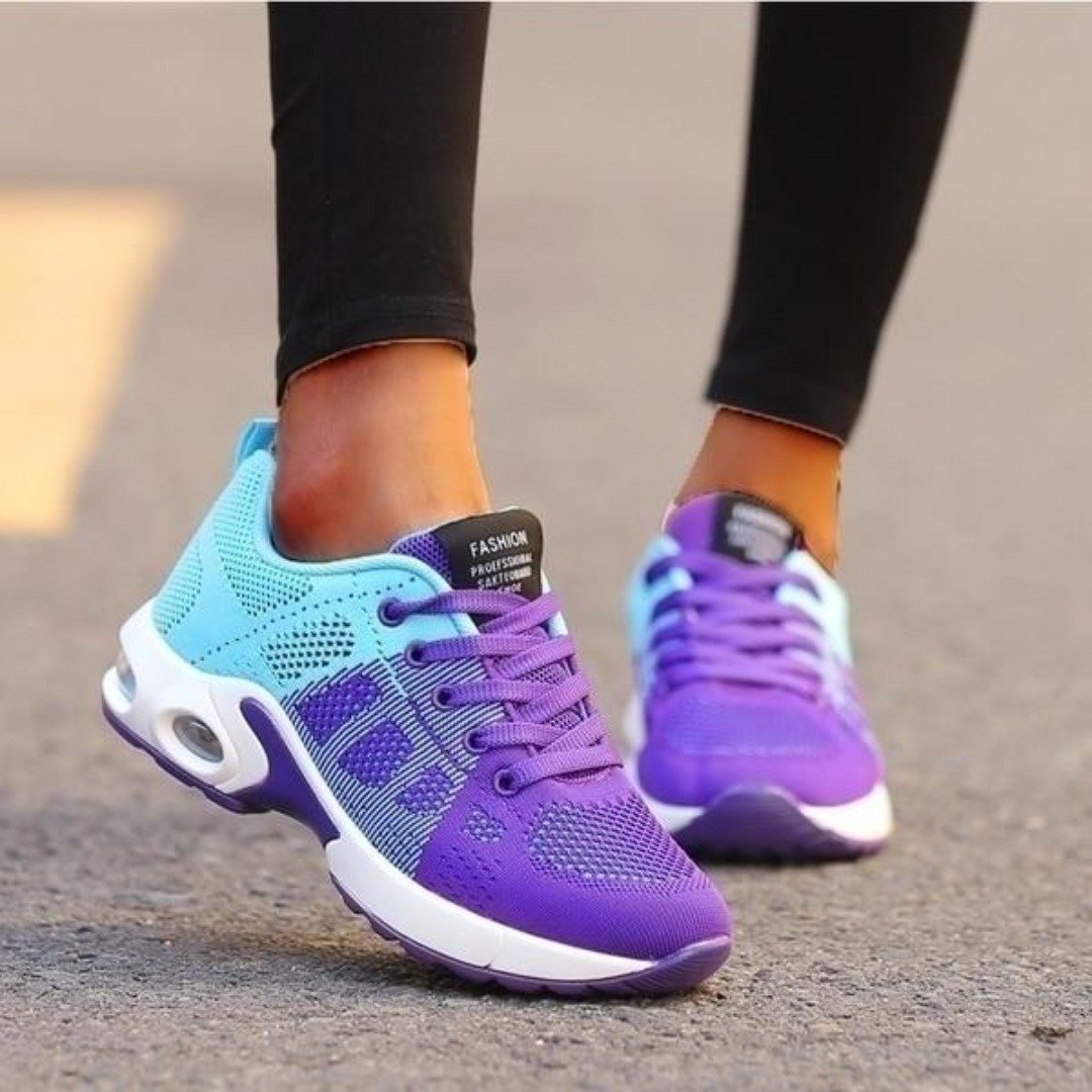 Purple and blue women's orthopedic sneaker showcasing breathable design