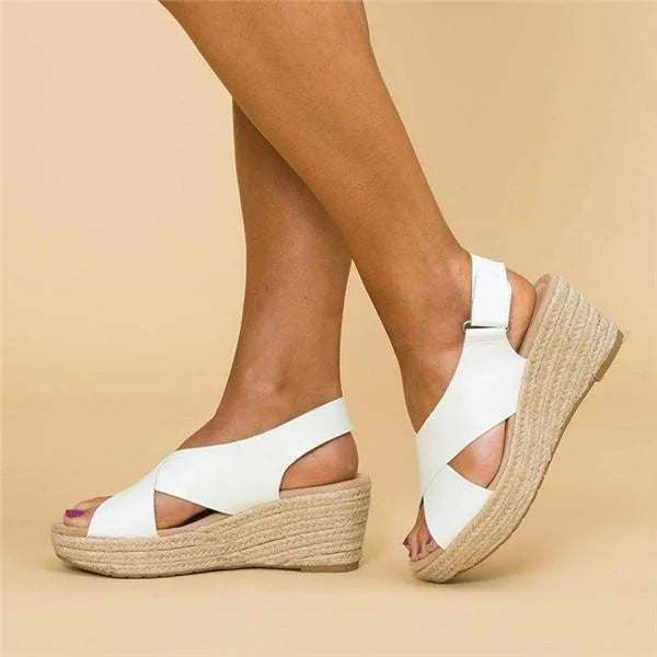 Women's orthopedic wedge espadrilles in classic black, stylish summer sandals