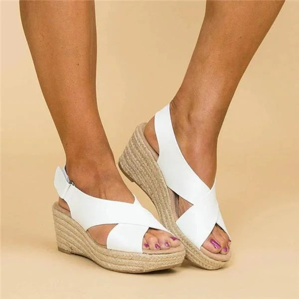 Comfortable beige wedge espadrilles for women, casual summer footwear
