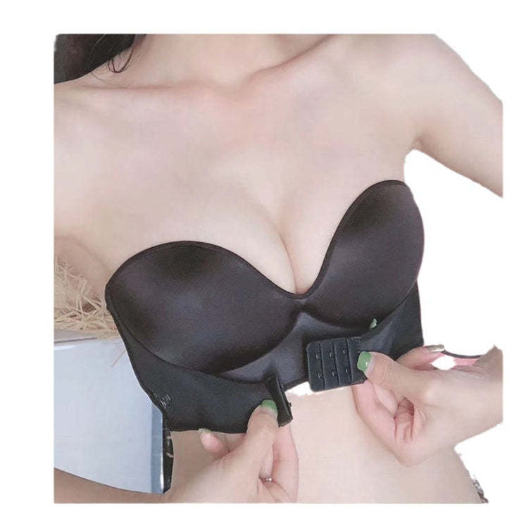 Womens wireless strapless push-up bra with front closure for off shoulder tops