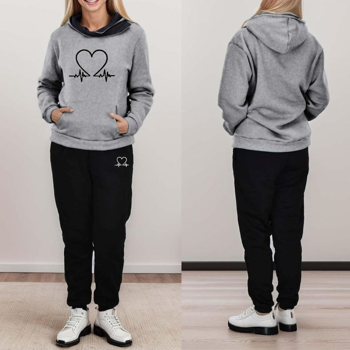 Women's two-piece tracksuit set in casual loungewear style, front view