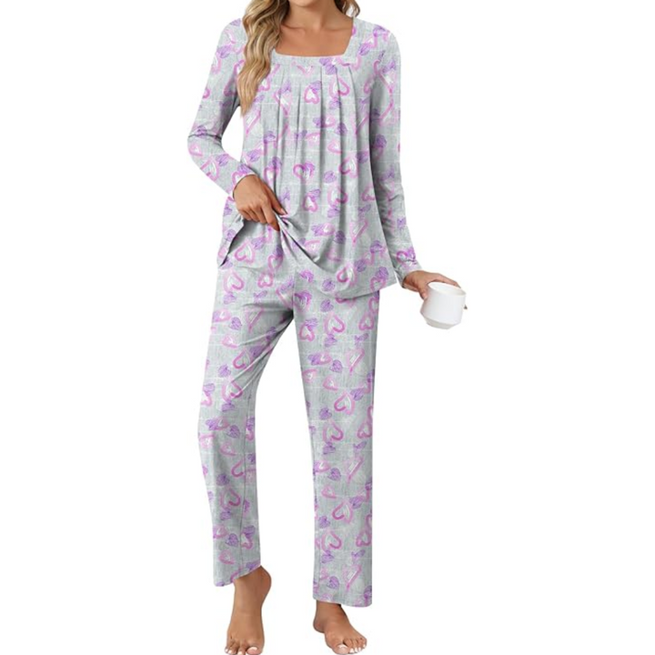 Women's two-piece lounge pyjama set with cozy long sleeves and matching pants