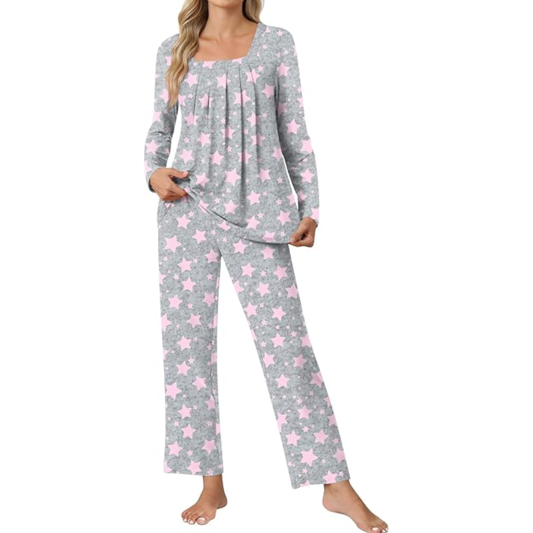 Full view of the stylish womens two-piece sleepwear and loungewear outfit
