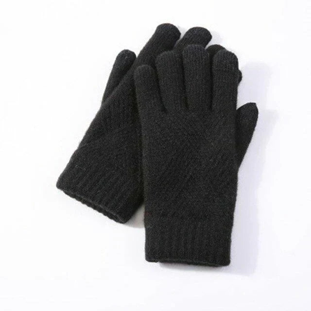 Women's knitted winter touchscreen gloves in classic black color