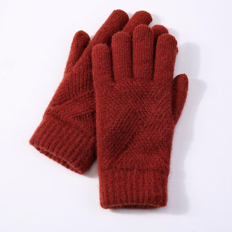 Pair of dark red knitted women's gloves