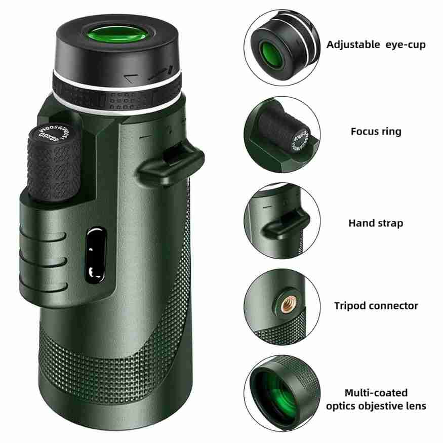Close up of HD optical lens on a compact travel telescope and monocular