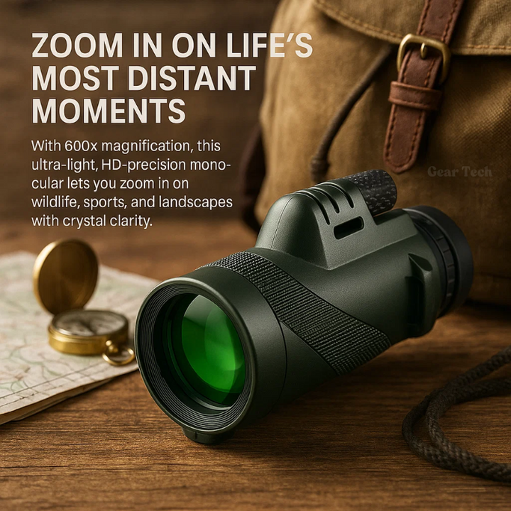 Lightweight 600x zoom monocular with smartphone adapter attachment
