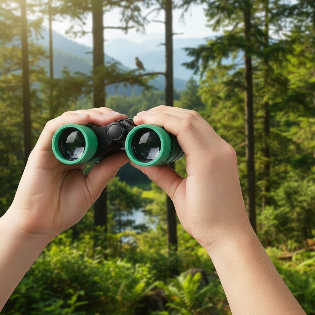 Outdoor gear 4x30 binoculars view through lenses during daytime