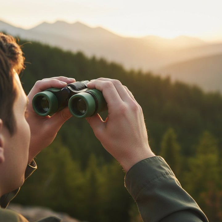 Lightweight optics outdoor gear resting on a wooden picnic table